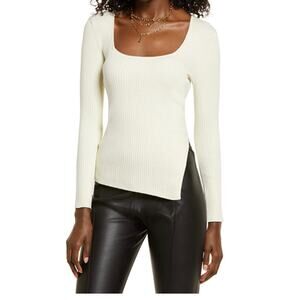 Open Edit Rib Scoop Neck Sweater In Ivory Bone sz Xsmall $59.00